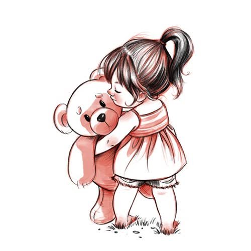 a little girl hugging her teddy bear
