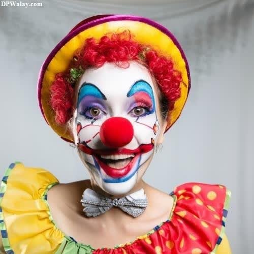a woman in clown makeup and red hair whatsapp dp funny