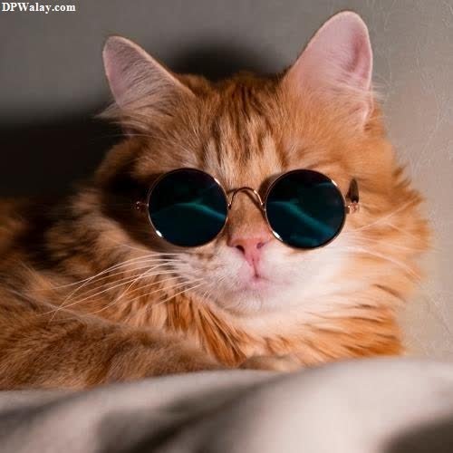 a cat wearing sunglasses on top of a bed