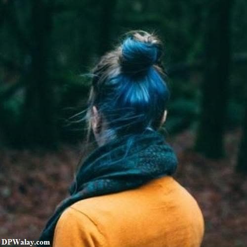 a woman with blue hair and a yellow jacket girls dp pinterest 