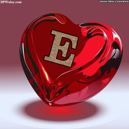 a red heart with the letter e on it-aXBh 