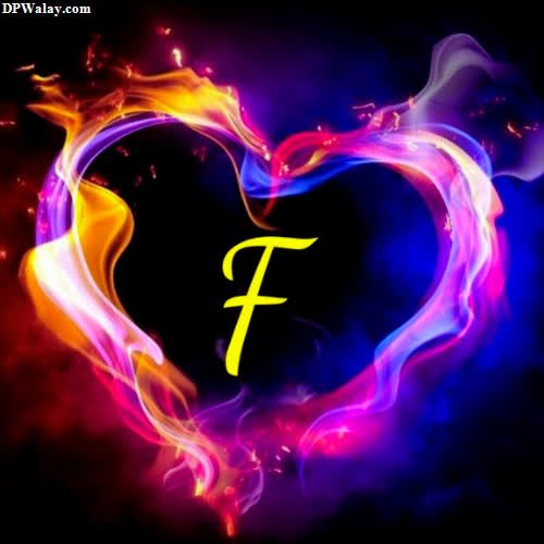 a heart with fire and the letter f images by DPwalay