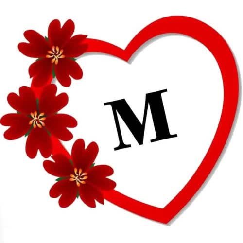 a heart with flowers and the letter m