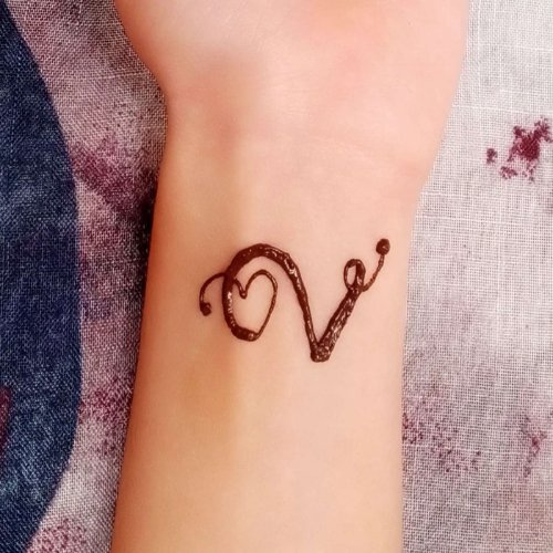 V Name DP - a tattoo with a heart and a key on the wrist