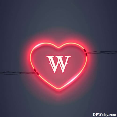 W Name DP - a heart shaped neon sign with the word v