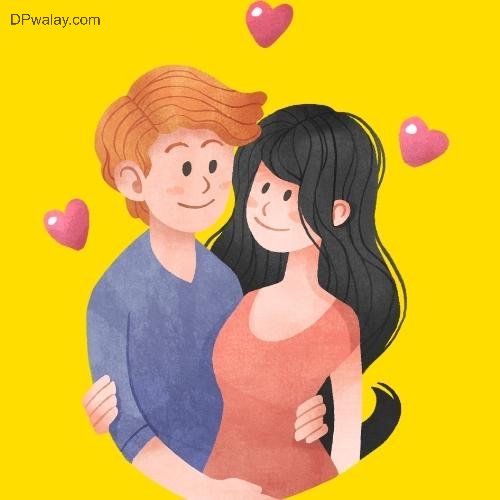 Couple DP Cartoon - a couple hugging in the middle of a yellow background