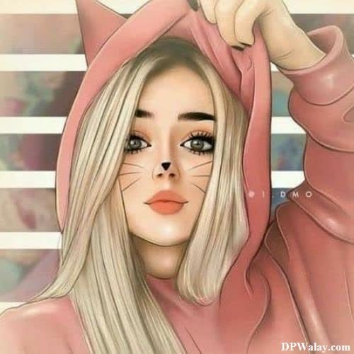 a girl in a pink hoodie with a cat ears on her head