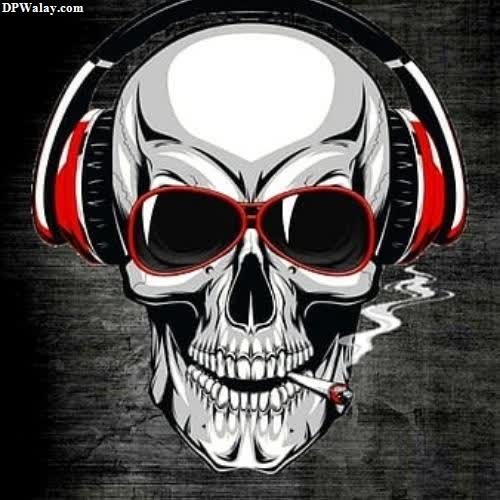 a skull with headphones and a cigarette images by DPwalay