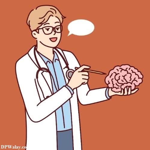 a cartoon character holding a brain and a thought bubble