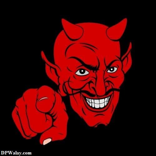 a red demon with white horns and fangs 