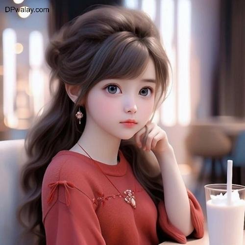 a doll sitting at a table with a drink