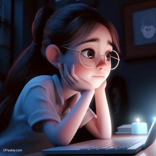 a girl with glasses looking at a laptop