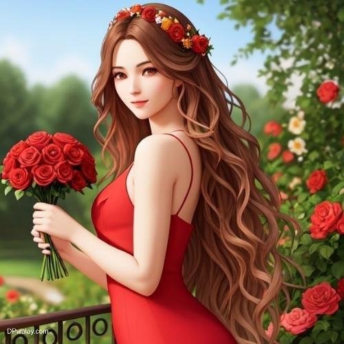 a girl in a red dress holding roses images by DPwalay